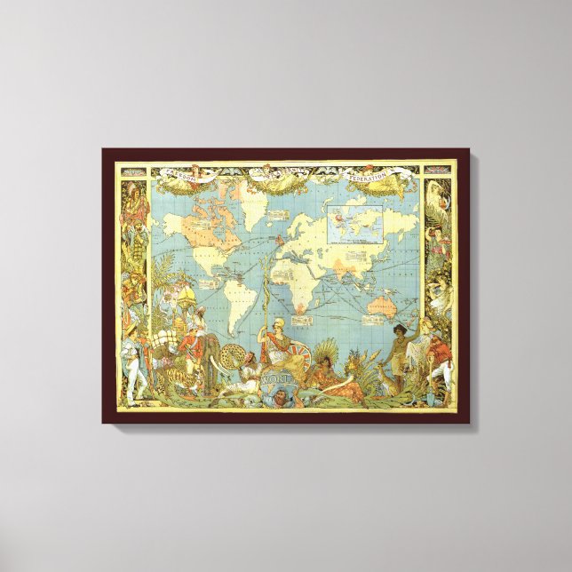 Lienzo Mapa del mundo antiguo del imperio británico, 1886 (Anverso)