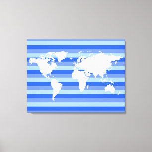 Lienzo Mapa del mundo blanco a rayas azules
