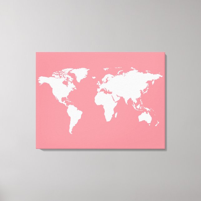 Lienzo mapa del mundo blanco sobre rosa (Anverso)
