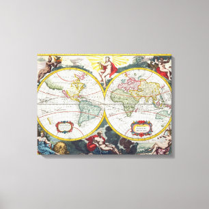 Lienzo Mapa del mundo, comienzo del siglo XVIII (grabado