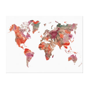 Lienzo Mapa del mundo de color acuático de tonos tierra m