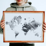 Lienzo Mapa del mundo de la acuarela blanca moderna de co<br><div class="desc">Pintura del mundo de las acuarelas modernas en blanco y negro</div>