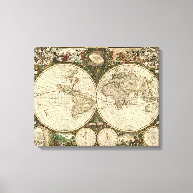 Lienzo Mapa del mundo de la antigua época 1660 de Frederi (Anverso)