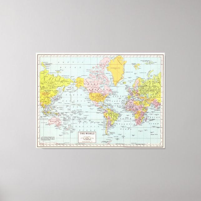 Lienzo Mapa del mundo de la cosecha de vintage (Anverso)