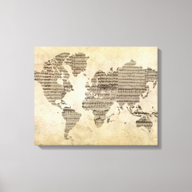 Lienzo Mapa del mundo de la música (Anverso)