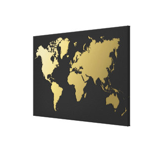 Lienzo Mapa del mundo del oro en Chevron negro