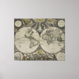 Lienzo Mapa del mundo doble el 1672 del hemisferio