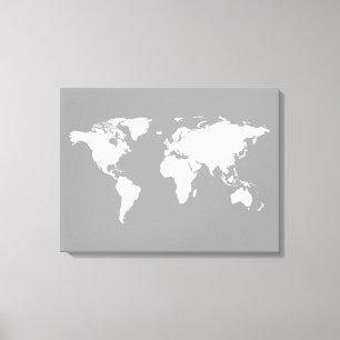 Lienzo mapa del mundo en blanco gris