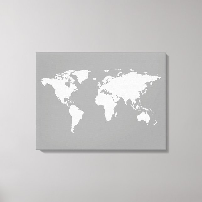 Lienzo mapa del mundo en blanco gris (Anverso)