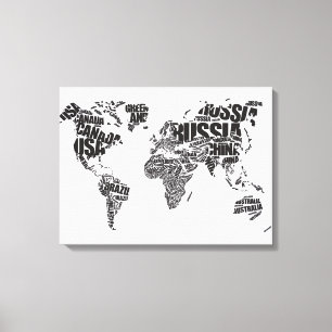 Lienzo Mapa del mundo en tipografía