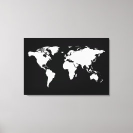 Lienzo mapa del mundo negro blanco