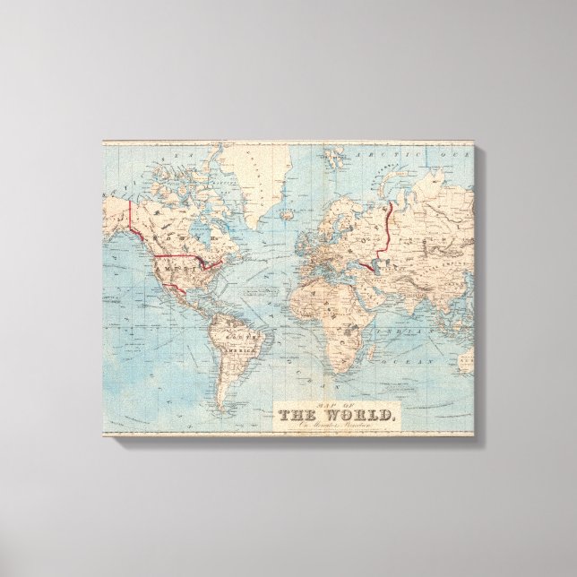Lienzo Mapa del mundo sobre la proyección de Mercator (Anverso)