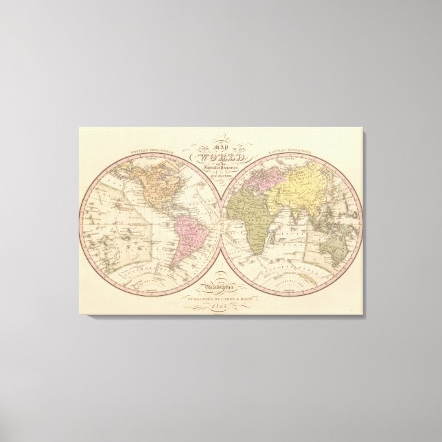 Lienzo Mapa del mundo sobre la proyección global (Anverso)