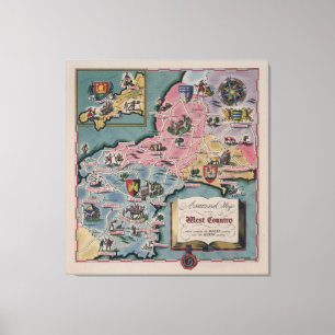 Lienzo Mapa del país del oeste, Inglaterra de Dunlop