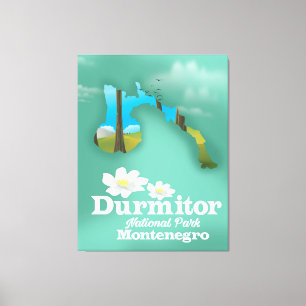 Lienzo mapa del parque nacional Durmitor, Montenegro