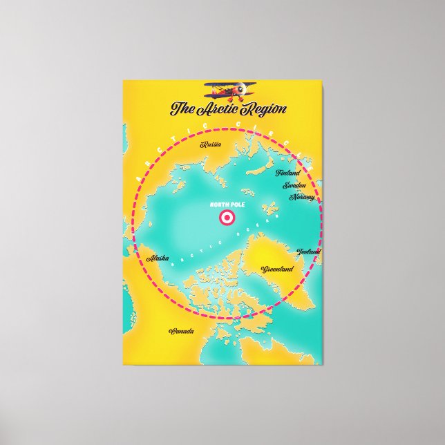 Lienzo Mapa del polo norte de la región ártica (Anverso)