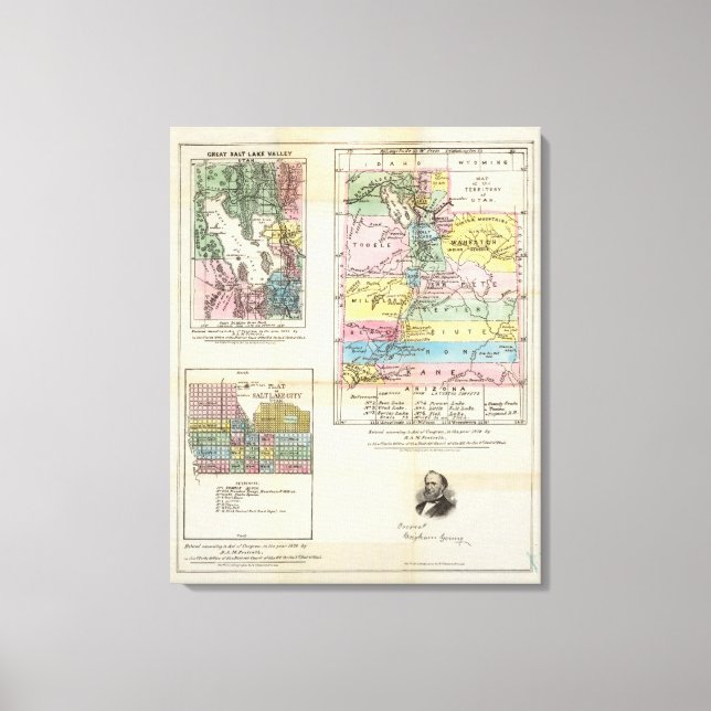 Lienzo Mapa del Territorio de Utah (Anverso)
