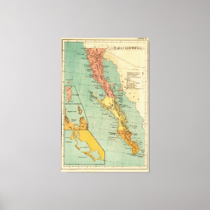 Lienzo Mapa del vintage de Baja California (1899)