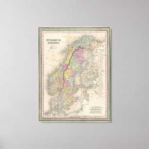 Lienzo Mapa del vintage de Escandinavia (1850)