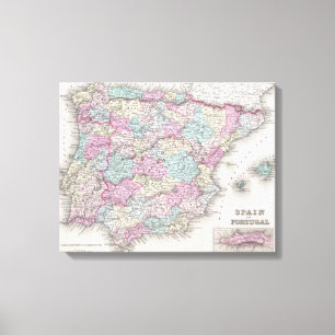 Lienzo Mapa del vintage de España (1855)