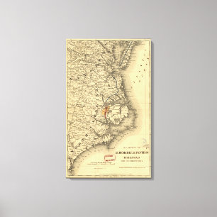 Lienzo Mapa del vintage de la costa de Carolina del Norte