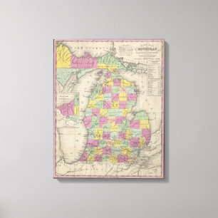 Lienzo Mapa del vintage de Michigan (1853)