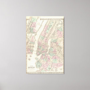 Lienzo Mapa del vintage de NYC y de Brooklyn (1865)