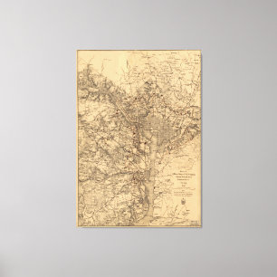 Lienzo Mapa del vintage del área del Washington DC (1865