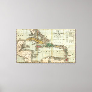 Lienzo Mapa del vintage del del Caribe (1834)
