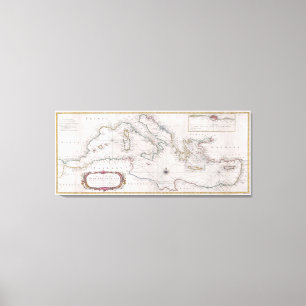 Lienzo Mapa del vintage del mar Mediterráneo (1745)
