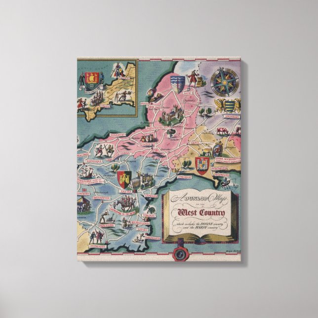Lienzo Mapa Dunlop del País Oeste, Inglaterra (Anverso)