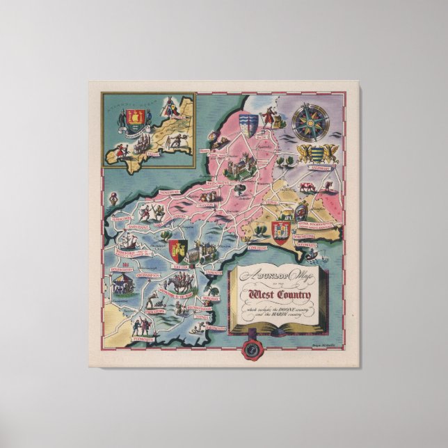 Lienzo Mapa Dunlop del País Oeste, Inglaterra (Anverso)