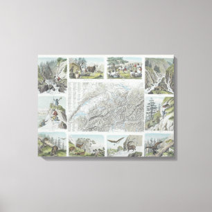 Lienzo Mapa e ilustraciones de las montañas suizas