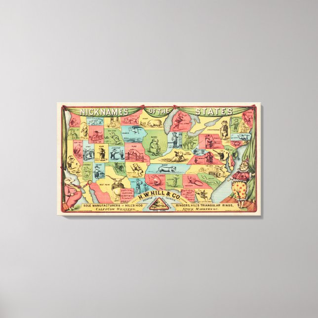 Lienzo Mapa Estilizado De Estados Unidos Con Apodos (Anverso)
