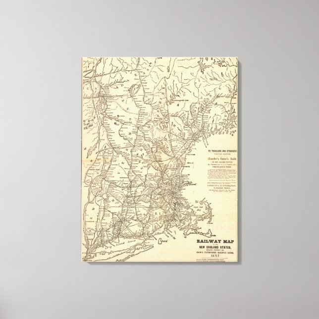 Lienzo Mapa ferroviario Estados de Nueva Inglaterra (Anverso)