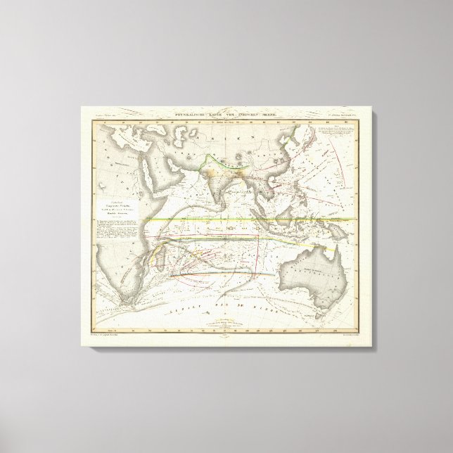 Lienzo Mapa físico de los mares indios (Anverso)