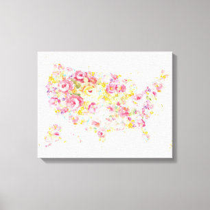 Lienzo Mapa floral de los E.E.U.U.