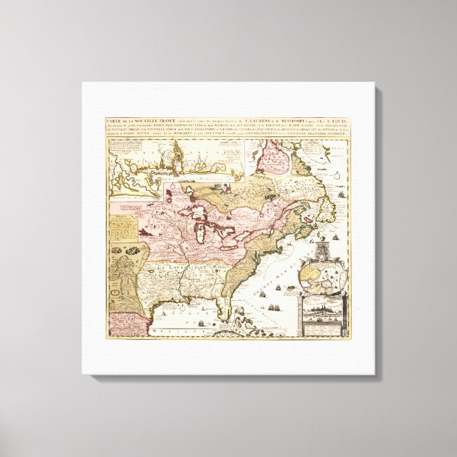 Lienzo Mapa francés medieval de Quebec/Nouvelle-France Am (Anverso)
