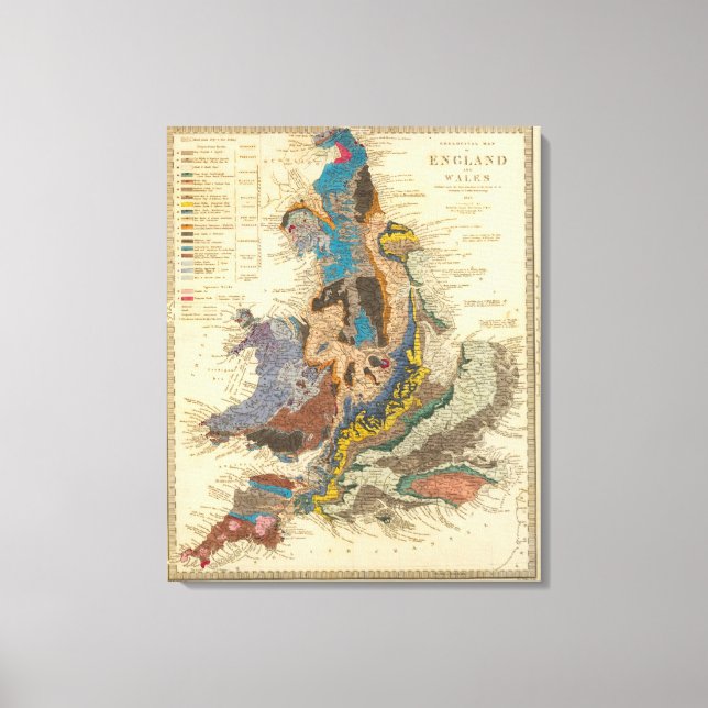 Lienzo Mapa geológico, Inglaterra, Gales (Anverso)