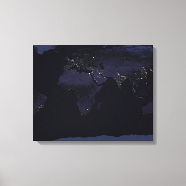 Lienzo Mapa Global de la Ciudad de la Tierra se ilumina d (Anverso)