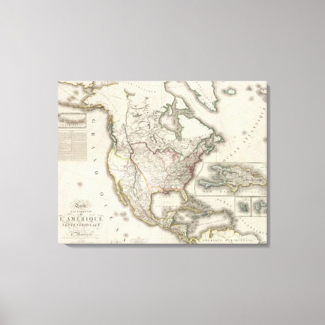 Lienzo Mapa grabado de América del Norte (Anverso)