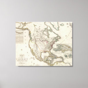 Lienzo Mapa grabado de Norteamérica