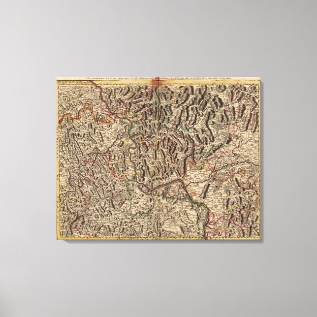 Lienzo Mapa grabado del valle del río Rin (Anverso)