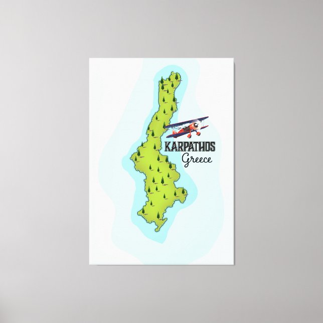 Lienzo Mapa griego de Karpathos Afiche de viaje ilustrado (Anverso)