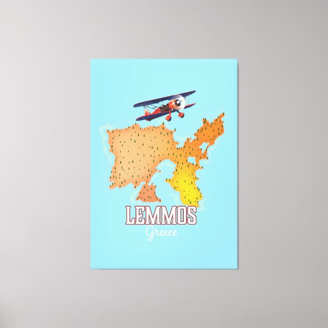Lienzo Mapa griego de Lemmos Afiche de viaje ilustrado (Anverso)
