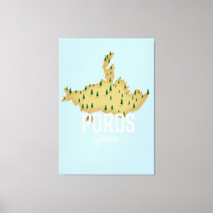 Lienzo Mapa griego de Poros Afiche de viaje ilustrado