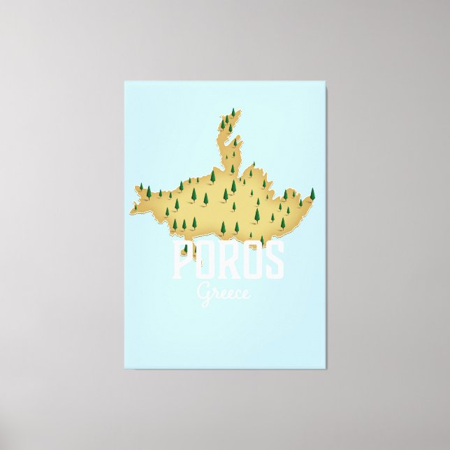 Lienzo Mapa griego de Poros Afiche de viaje ilustrado (Anverso)