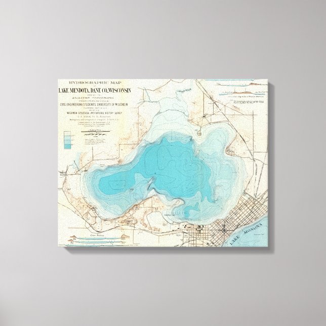 Lienzo Mapa hidrográfico Lago Mendota (Anverso)