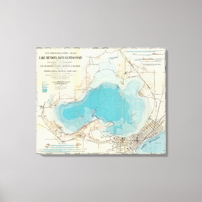 Lienzo Mapa hidrográfico Lago Mendota (Anverso)