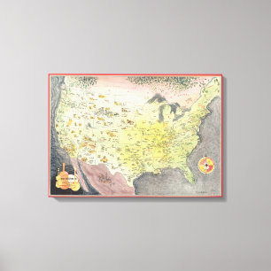 Lienzo Mapa ilustrado de América - bosquejos del dibujo